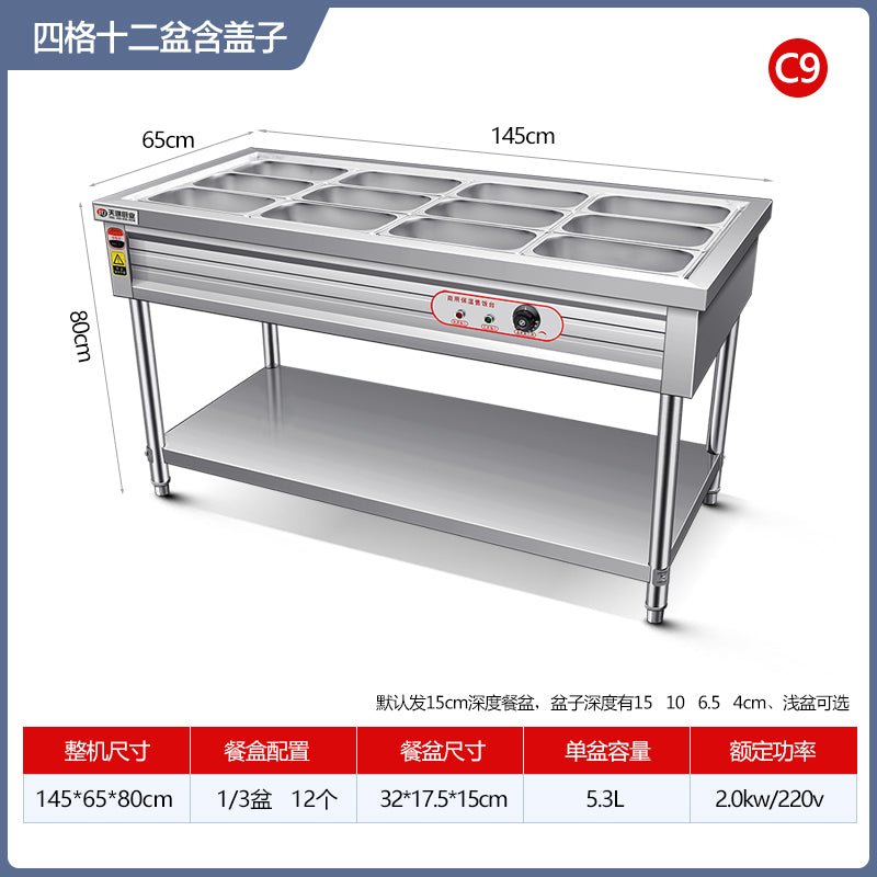 Commercial fast food insulated rice selling stainless steel desktop insulation plate electric heating insulated vegetable table tank canteen food trailer - CokMaster