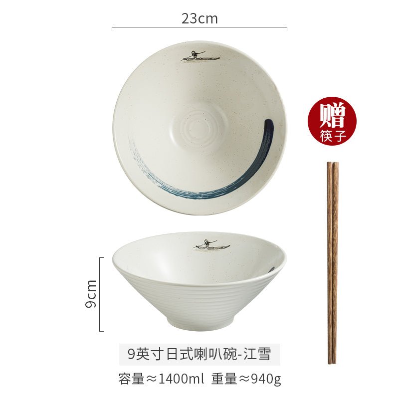 Creative Japanese style ramen bowl noodle bowl household ceramic bowl large noodle bowl instant noodle bowl rain-hat shaped bowl tableware - CokMaster