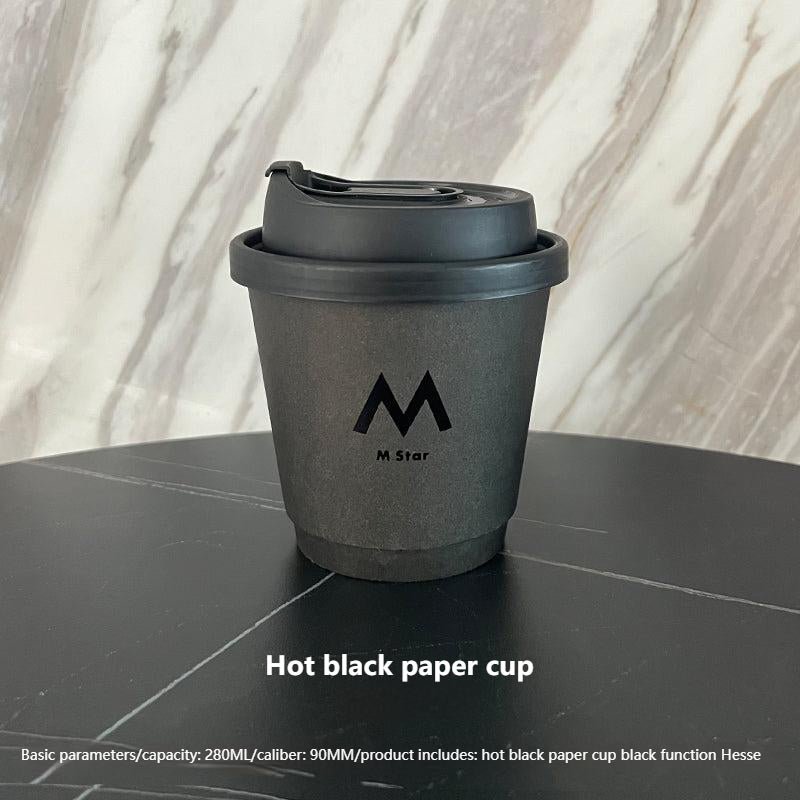 Disposable Coffee Cup Hot American Latte Milk Tea Drinks Hot Black Paper Cup With Lid Commercial Take Out Take Away Customization - CokMaster