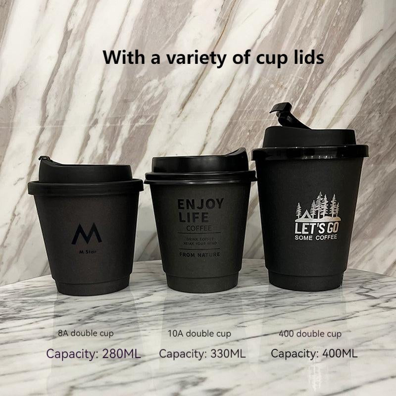 Disposable Coffee Cup Hot American Latte Milk Tea Drinks Hot Black Paper Cup With Lid Commercial Take Out Take Away Customization - CokMaster