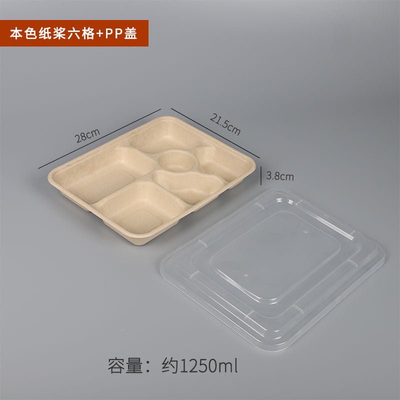 Disposable environmentally friendly degradable four-grid pulp lunch boxes five-grid fast food sugarcane pulp Lunch Box takeaway straw to-go box - CokMaster