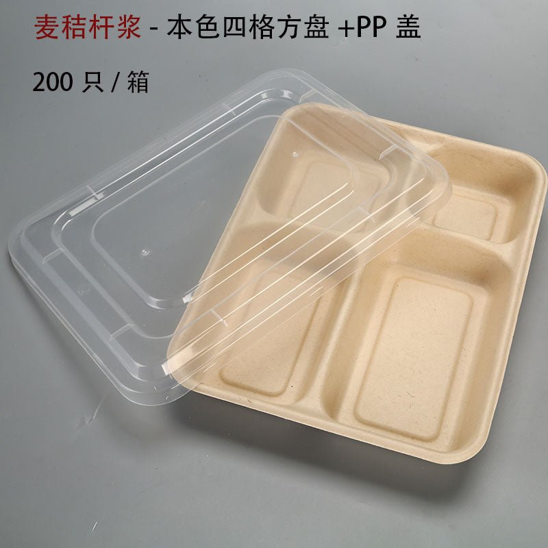Disposable environmentally friendly degradable four-grid pulp lunch boxes five-grid fast food sugarcane pulp Lunch Box takeaway straw to-go box - CokMaster