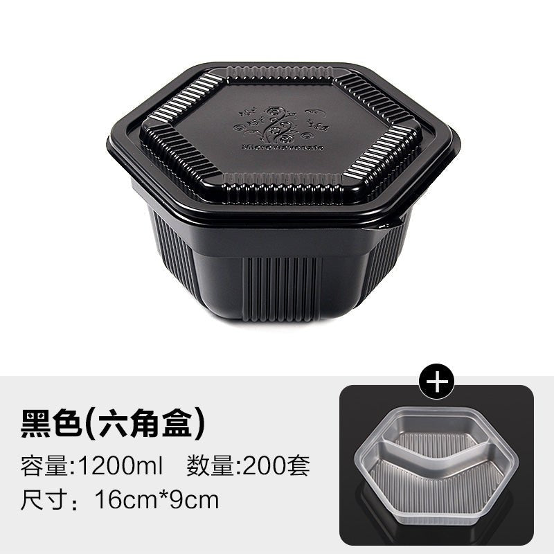 Disposable Lunch Box take-out box thickened with lid black to-go box environmentally friendly plastic fast food over rice box with inner support - CokMaster