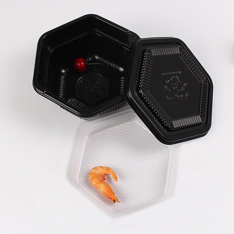 Disposable Lunch Box take-out box thickened with lid black to-go box environmentally friendly plastic fast food over rice box with inner support - CokMaster