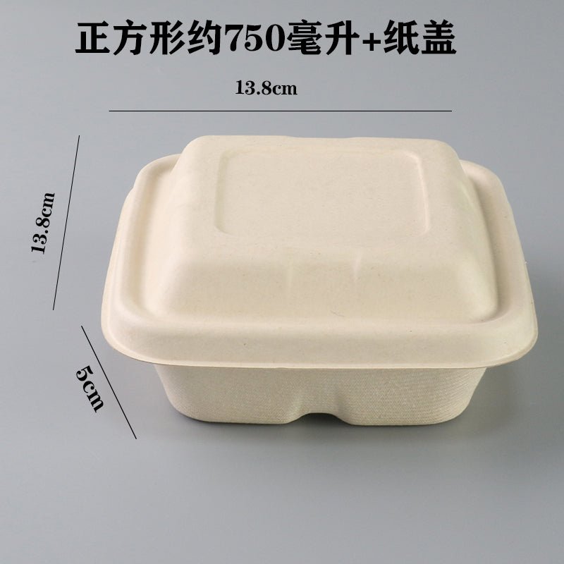 Disposable pulp food container double-layer environmentally friendly degradable lunch box Square take out take away light food fast food lunch box - CokMaster