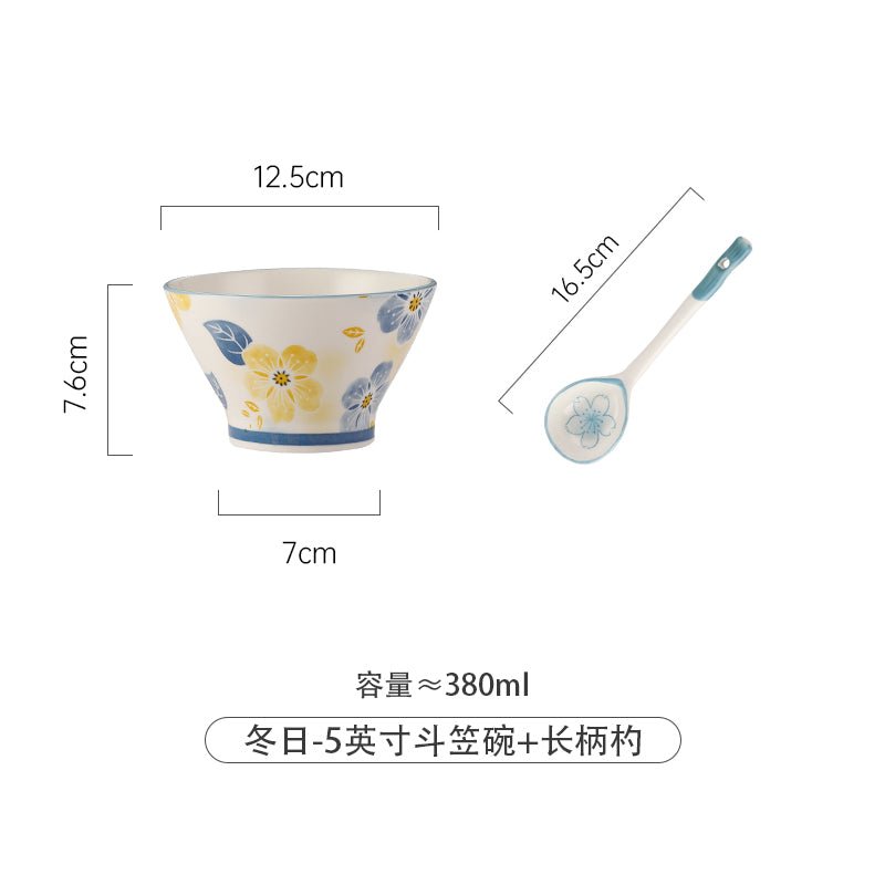 Four Seasons tableware ceramic Noddle bowl bamboo hat horn dessert household soup bowl is particularly beautiful to eat noodle bowl - CokMaster