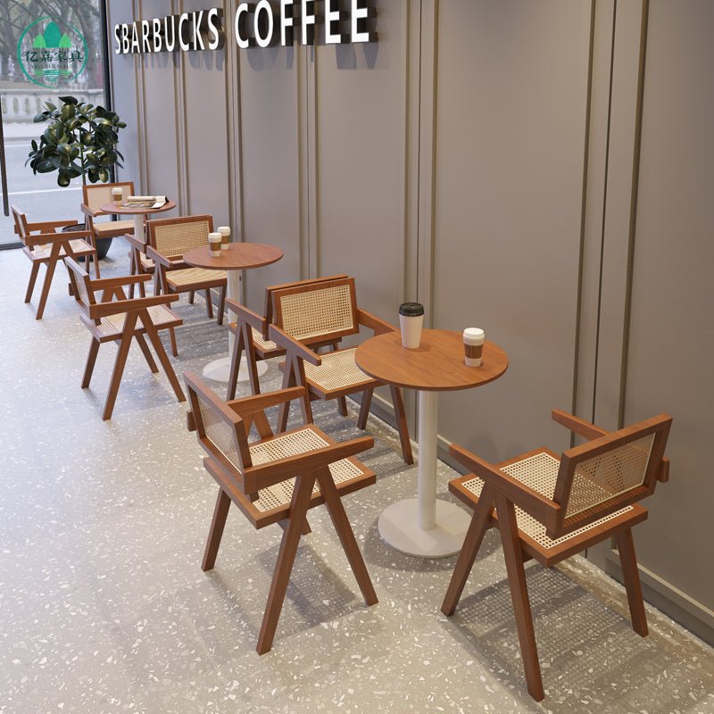 Internet celebrity coffee shop rattan chair milk tea dessert shop table dedicated Japanese tea restaurant solid wood table and chair combination Commercial use - CokMaster