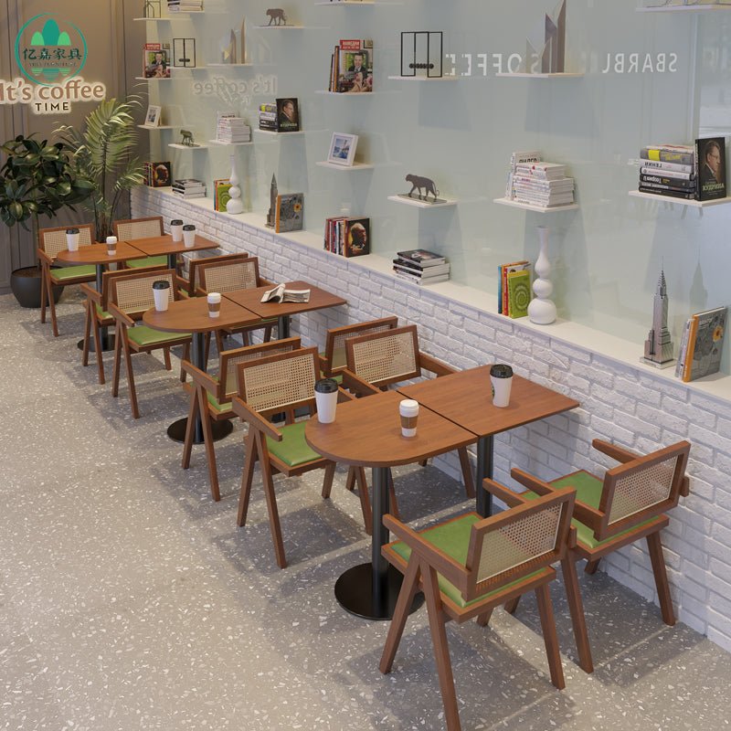 Internet celebrity coffee shop rattan chair milk tea dessert shop table dedicated Japanese tea restaurant solid wood table and chair combination Commercial use - CokMaster