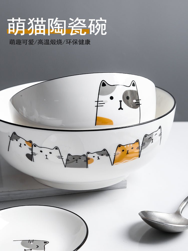 Large Bowl soup bowl noodle bowl simple 8-inch single Nordic household tableware Cute ceramic bowl large rice bowl soup plate - CokMaster