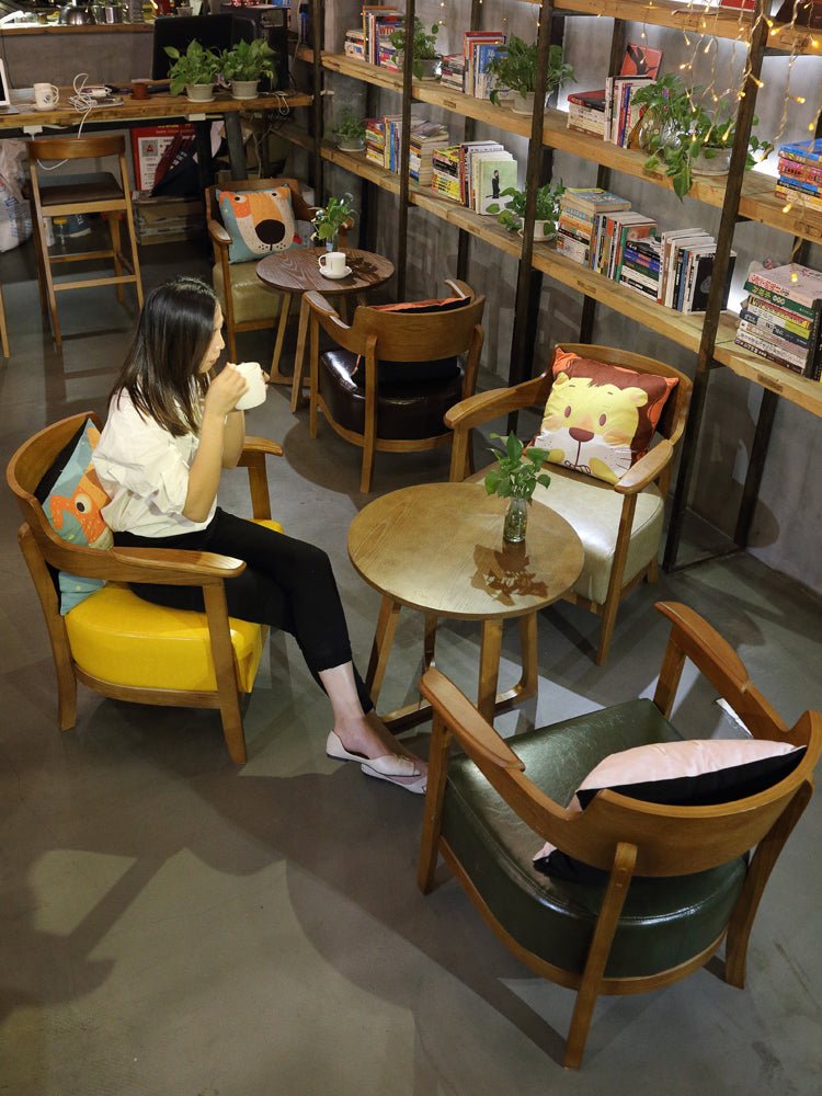Leisure coffee shop table and chair combination card holder milk tea shop dessert shop dining furniture solid wood reception negotiation couch - CokMaster