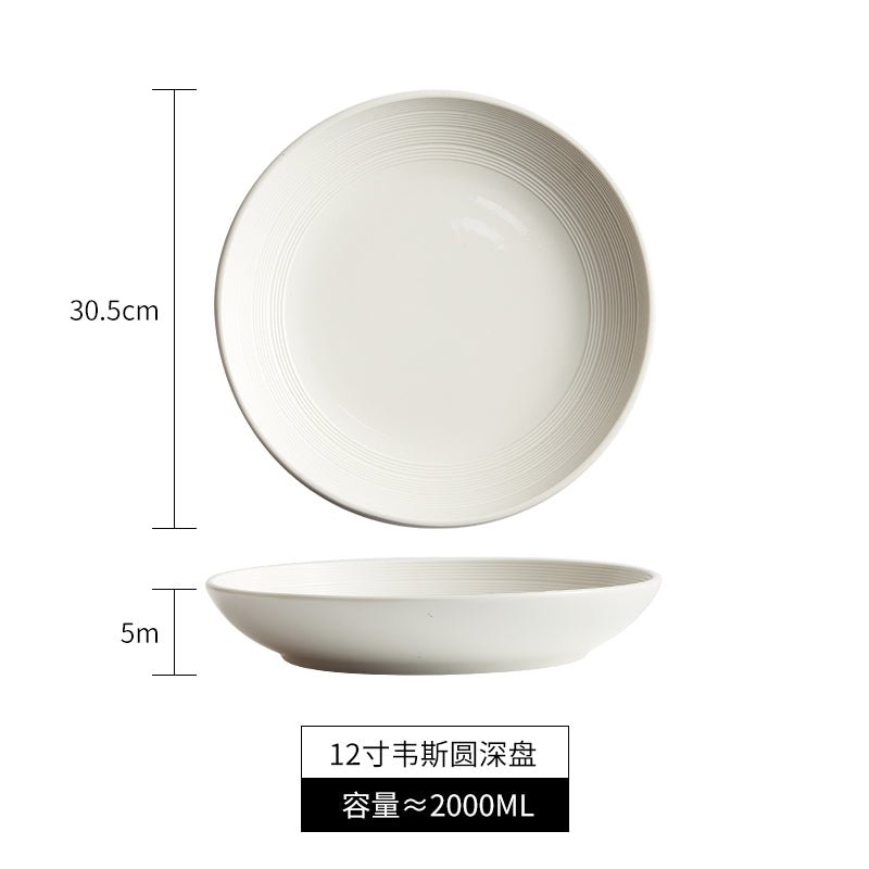New plate bowl household Japanese dish ceramic soup plate high-grade deep plates tableware salad dish plate - CokMaster