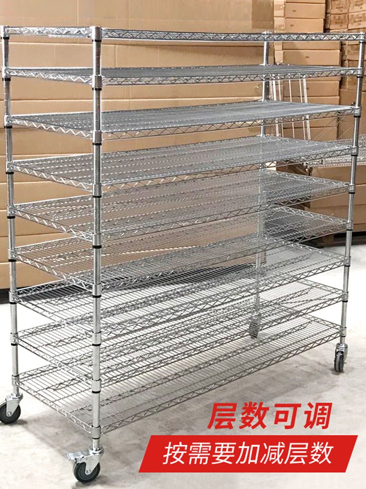 Stainless steel shelf warehouse Chrome storage rack anti-static material shelf household iron rack with wheels mobile show shelf - CokMaster