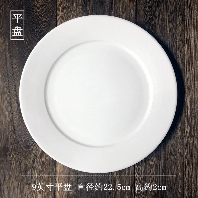 Steak plate pure white ceramic round Western cuisine plate household dinner plate dish shallow plate plate dish dish Western tableware - CokMaster